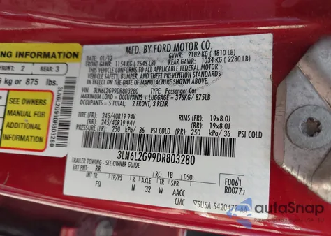 2013 Lincoln Mkz from USA, damaged, VIN 3LN6L2G99DR803280